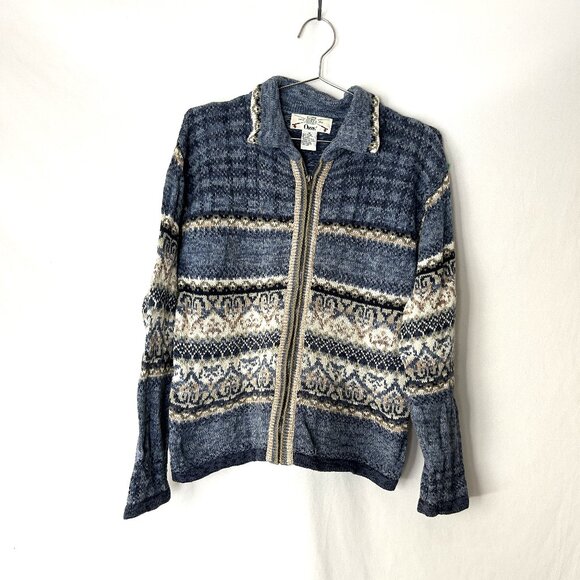 Vintage Orvis Nordic Zip Cardigan Sweater M Blue Gray Hong Kong - Picture 1 of 4